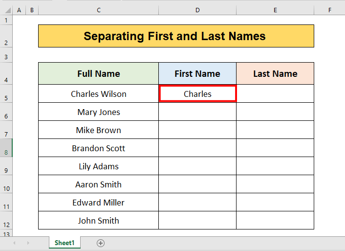 How to Use Flash Fill in Excel (Step by Step Guide for Effortless Data Entry) enter first name